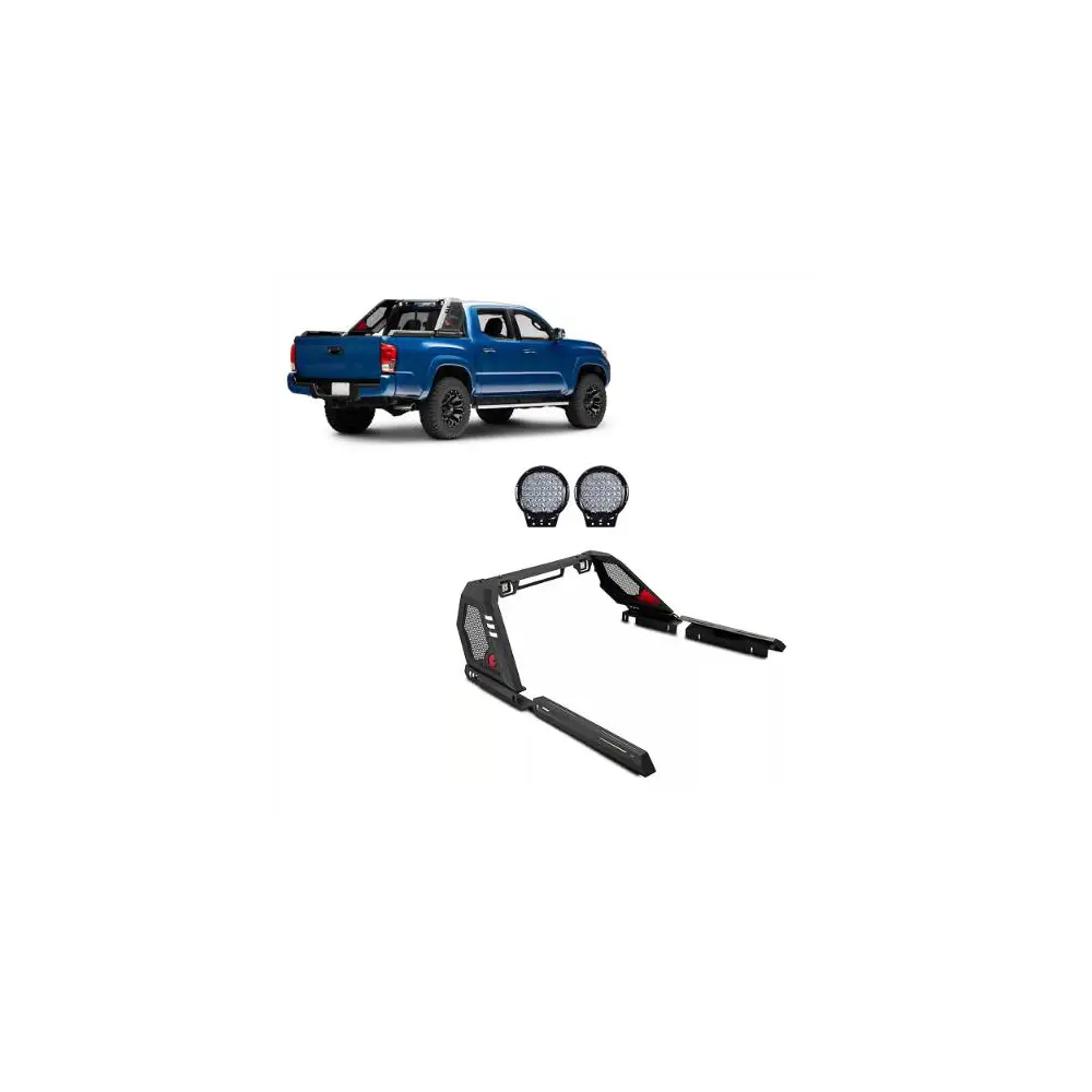 Vigor Modular Roll Bar Kit w/ Lights - Black Steel - BLKVIRB06B-PL69B